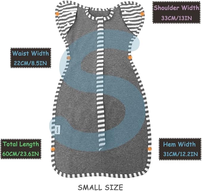 Baby Blanket Sack with Arms Free Design,Transition to Arms Free Wearable for Newborn Girl and Boy, Small 0-3Months,Grey Color