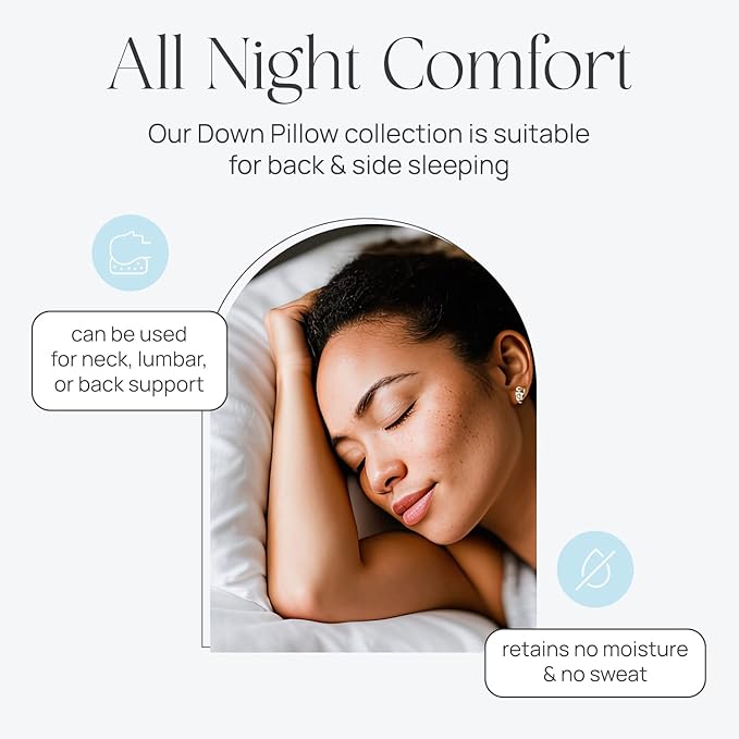 East Coast Bedding Pure Dream Firm Pillow - Queen Pillow Medium Support, Queen Size 20x30 Inch Goose Feather Down Pillows, 100% Cotton Shell, Set of 2