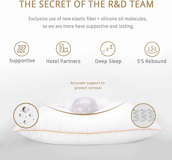 Bed Pillows Standard Size Set of 2, Down Alternative Bedding, Cooling Hotel Quality 20 x 26, Sleeping Pillow for Back, Stomach, Side Sleepers