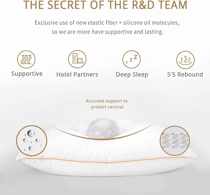 Bed Pillows Queen Size Set of 2 - Down Alternative Bedding White, Cooling Hotel Quality 20 x 30, Sleeping Pillow for Back, Stomach or Side Sleepers