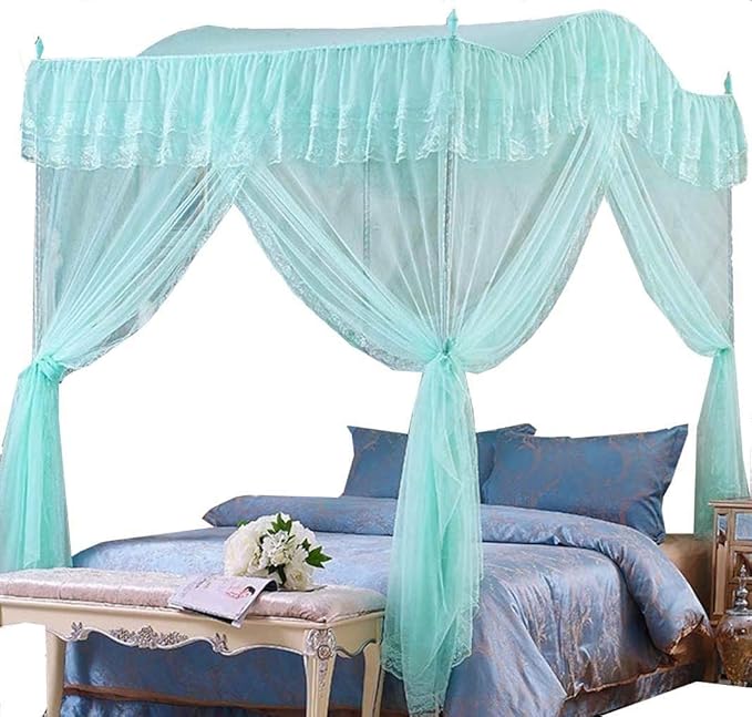Mengersi Arched 4 Corners Post Bed Curtain Canopy Net Square Princess Fly Screen, Indoor Outdoor (Full, Sky Blue)