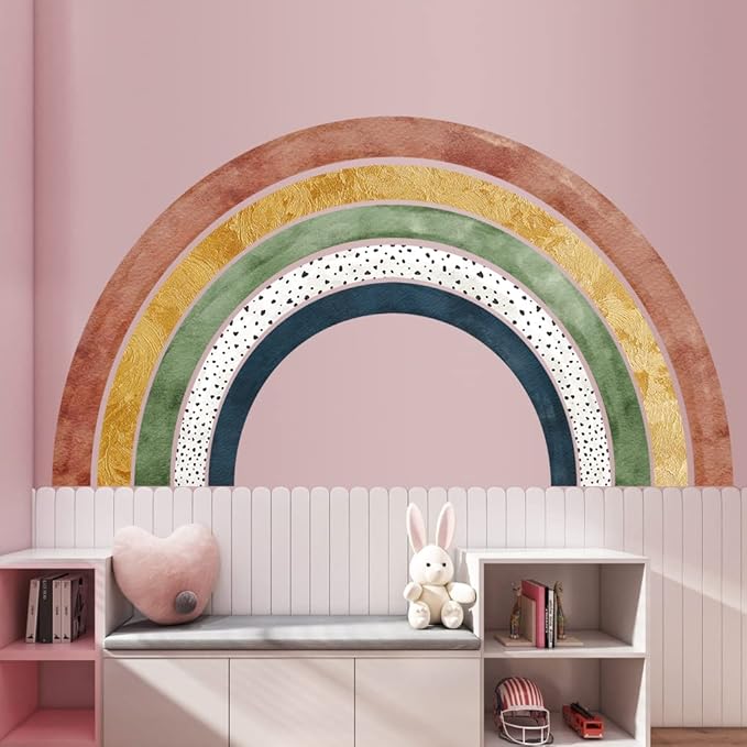 Amaonm Removable 3D Large Colorful Boho Full Rainbow Wall Sticker Peel and Stick Self-Adhesive Colorful Pastel Rainbow Wall Decals Wallpaper for Kids Girls Bedroom Nursery Decoration