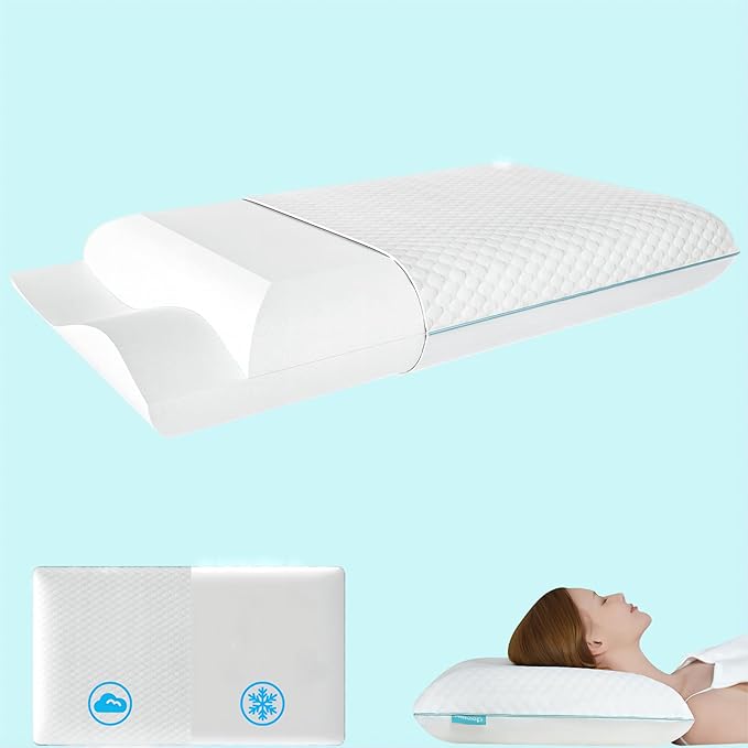 Firm Memory Foam Pillow with Soft Side, Cooling Cervical Pillow with 2-Sided Cover, Side Sleeper Pillow for Pain Relief, Adjustable Soft & Firm Orthopedic Neck Support Pillow for Back Sleeper