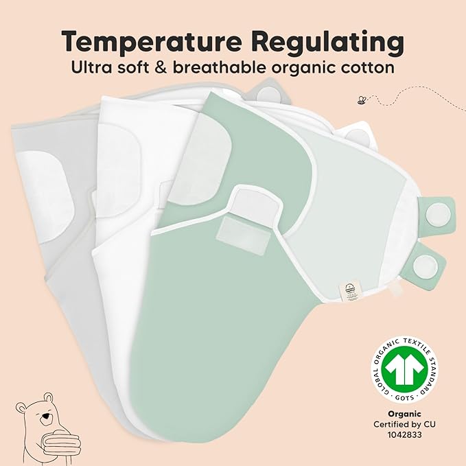 3-Pack Organic Baby Swaddle Sleep Sacks - Newborn Swaddle Sack, Ergonomic Baby Swaddles 0-6 Months, Swaddles for Newborns, Baby Sleep Sack, Baby Swaddle Blanket Wrap, Baby Essentials (Sage, L)