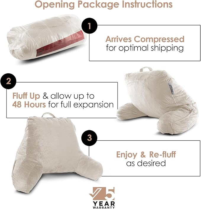 Nestl Reading Pillow for Kids, Small Bed Pillow, Back Pillow for Sitting in Bed, Memory Foam Chair Pillow, Reading & Bed Rest Pillows, Linen Back Pillow for Bed, Arm Pillow with Pockets