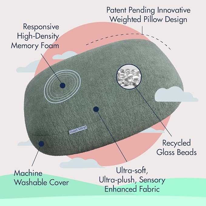 Quiet Mind The Original Weighted Pillow for Adults & Kids - (Medium, Cashew, 9 lbs) - Weighted Body Pillow - Alternative to Weighted Blanket - Enhanced Deep Sleep and Stress Relief - Hug Pillow