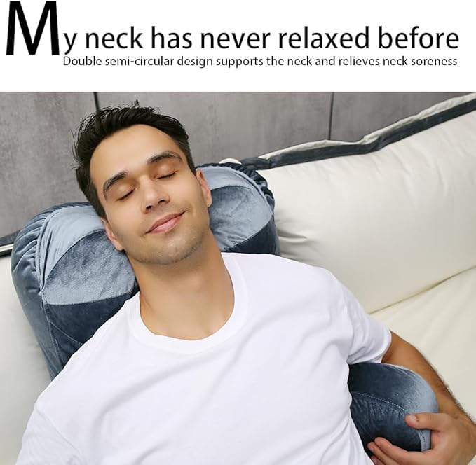 Reading Pillow 31”Wx21”H Back Pillow for Bed Sitting Up, Bed Pillow with Shredded Memory Foam with Arm Backrest, Back Support Pillow with Leg Pillow and Pocket for Reading/Gaming/Relaxing