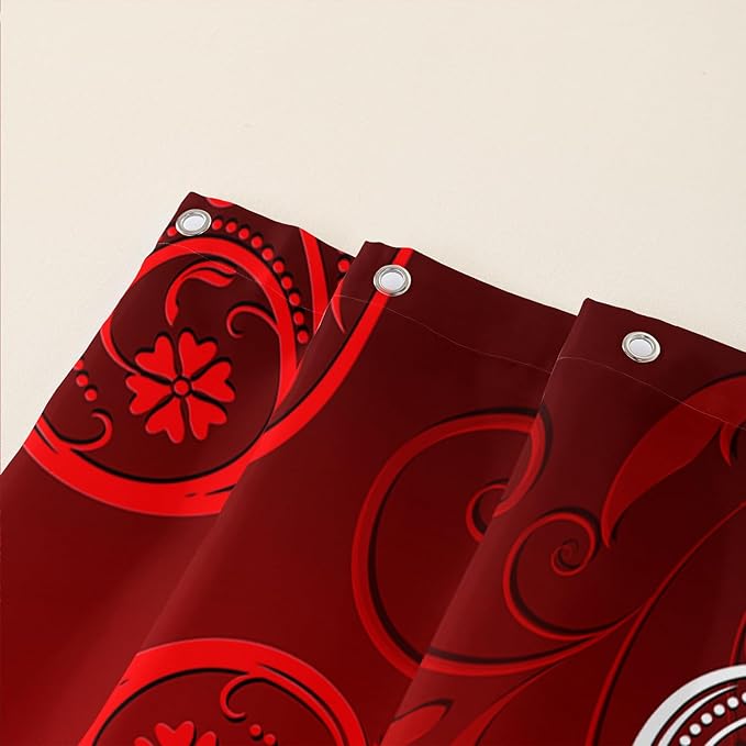 AILONEN Heart Love Shower Curtain for Bathroom, Red and White Floral Hearts Print Bath Curtain,Minimalism Hearts Decoration Shower Curtain Waterproof with 12 Plastic Hooks, 72" W*72" H
