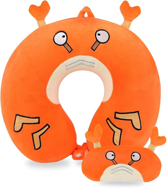 Travel Pillow, Kids Travel Pillow with Sleep Eye Mask, Soft Memory Foam Kids Neck Pillow for Boys & Girls, Travel Accessories for Car Airplane Traveling - Funny Crab