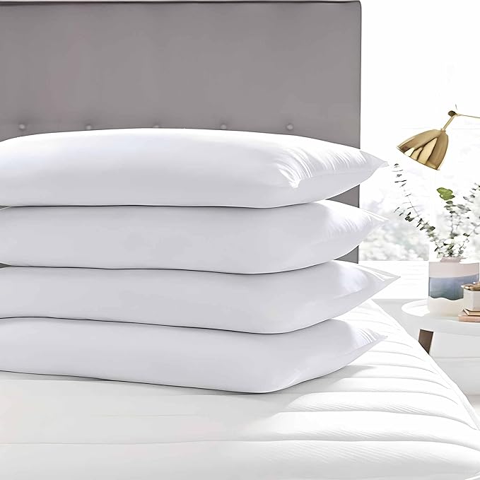 Medium Support Bed Pillows Queen Size Set of 4 Pack for Sleeping 20"x30", Hypoallergenic Skin Friendly Down Alternative Filling for Side Stomach Back Sleeper Machine Washable