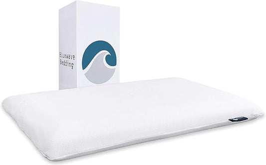 Bluewave Bedding Super Slim Gel Memory Foam Pillow for Stomach and Back Sleepers - Thin, Flat Design for Cervical Neck Alignment and Deeper Sleep (3.25-Inches Height, King Size)