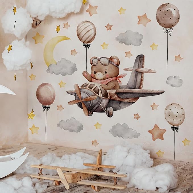 DIY Wall Decal Stickers for Kids Room, Airplane & Spaceship Wall Stickers for Baby Girl Nursery Decor