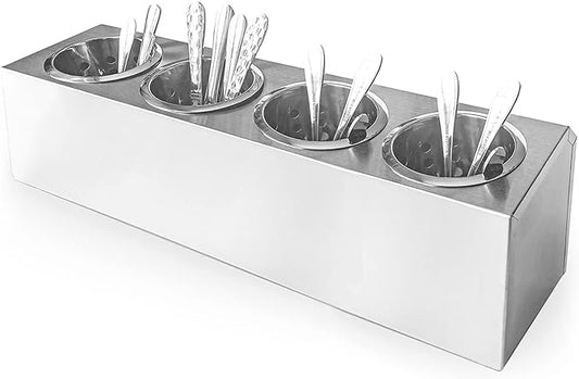 Flatware Organizers Stainless Steel Cylinder Flatware Silverware Utensil Holder Organizer Caddy (4 holes)