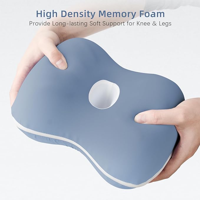 Knee Pillow for Side Sleepers - Memory Foam Knee Pillow with Cooling Cover, Leg Pillow for Side Sleeping - Leg Positioner Pillows for Sciatica Hip Pain & Spine Alignment (Misty Blue)