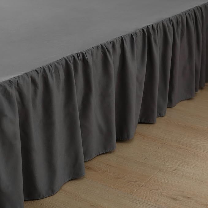 Bed Skirt Queen Size Ruffled Bed Skirt with Split Corners, 18 Inch Drop Dust Ruffle Bed Skirt with Platform, Dark Grey, Queen - 18" Drop