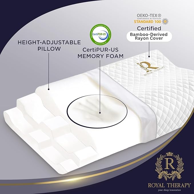 Royal Therapy Memory Foam Pillow, 2-Pack Queen Pillow Neck Pain Relief, Contour Pillow, Pillow for Neck and Shoulder Pain, Neck Pain Pillow, Side Sleeper Pillow, Cervical Neck Pillow