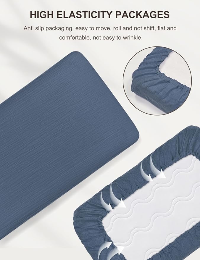 Dusty Blue Neutral Crib Sheets, Soft Muslin Baby Crib Sheets for Standard Crib Mattress, Breathable Neutral Cotton Crib Sheets (46C-09)