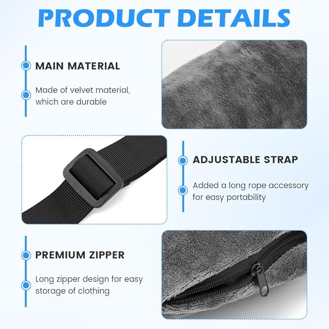 Stuffable Travel Pillow for Extra Luggage, Velvet Travel Neck Pillow with Adjustable Neck Siz, Stuffable Neck Pillow with Clothes, Multifunctional Sleeping Rest Cushion(2Pack)