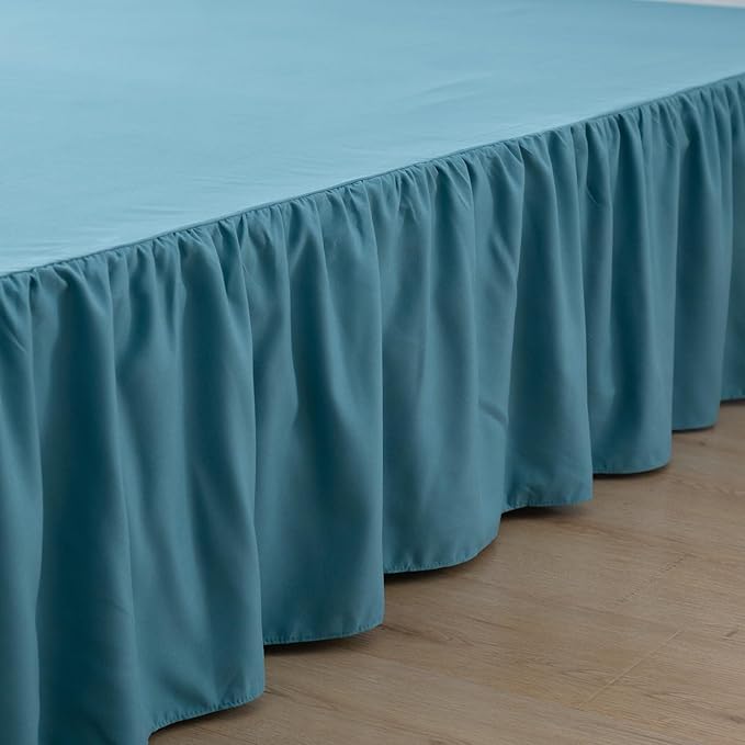 Bed Skirt King Size Ruffled Bed Skirts with Split Corners, 14 Inch Drop Dust Ruffle Bed Skirt with Platform, Teal Blue, 14'' King