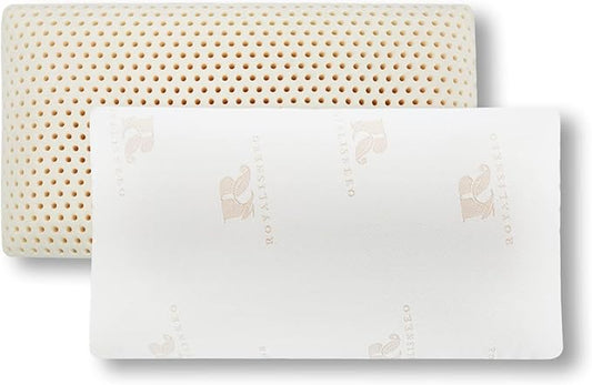 Royalisneeo 100% Talalay Latex Pillow, Medium Soft, Foam Rubber Pillow Helps Relieve Pressure,Perfect Package with Cotton Cover for Back, Stomach and Side Sleepers（Queen）