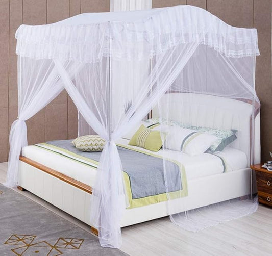 Mengersi Arched 4 Corners Post Bed Curtain Canopy Mosquito Net Square Princess Fly Screen, Indoor Outdoor (Full, White)