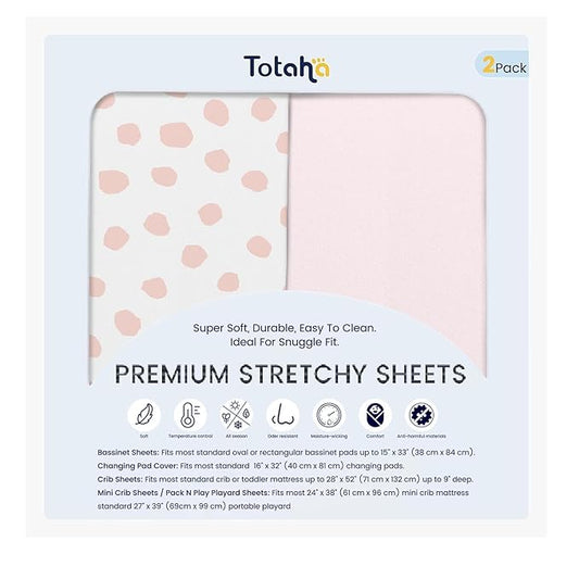 TotAha Premium Soft Bassinet Sheet for Boy Girl, Super Stretchy Jersey Knit Bassinet Fitted Sheet, Compatible with Halo, Maxi COSI, Mika Micky, SNOO, Baby Delight Mattress, 2 Pack
