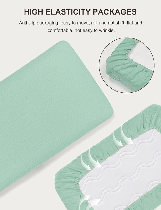Light Green Bassinet Mattress Sheets, Muslin Bassinet Sheet 32"x16" for Rectangle, Oval, Hourglass Bassinet Mattress, Moses Basket Sheets (46B-07)