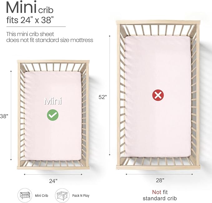 Mini Crib Sheets Muslin: Pack and Play Sheets for Boys and Girls - Cotton Fitted Crib Sheet for Pack N Play Mattress and Playard 2Pack 24"x38"