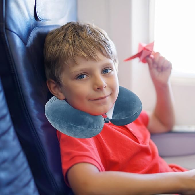 Kids Neck Pillow for Travel with Sleep Eye Mask, Cute Travel Neck Pillow, Memory Foam Cartoon Flight Sleeping Headrest Pillow for Boys & Girls, Airplane, Train, Car, Home Use - BigMouth Shark