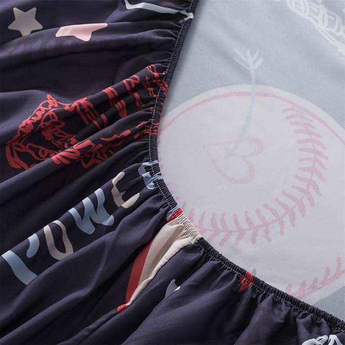 qjmiaofang Baseball Bed Sheet Set for Kids Boys Sports Sheets Set Queen Size Baseball Fitted Sheet 4Pieces Sport Theme Baseball Flat Sheet Set Including 1 Fitted Sheet 1 Flat Sheet and 2 Pillowcases