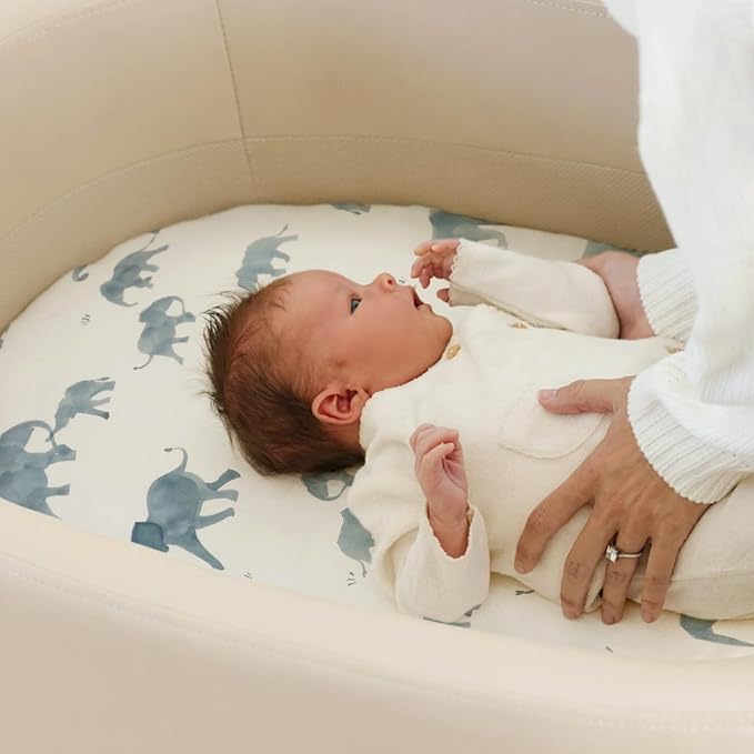 Stretchy Ultra Soft Fitted Bassinet Sheets Set 3 Pack, Universal Fit for Bassinets Baby Cradle Moses Basket Oval Rectangle Mattress Safe and Snug, Stylish Bassinet Sheet of Elephant Print