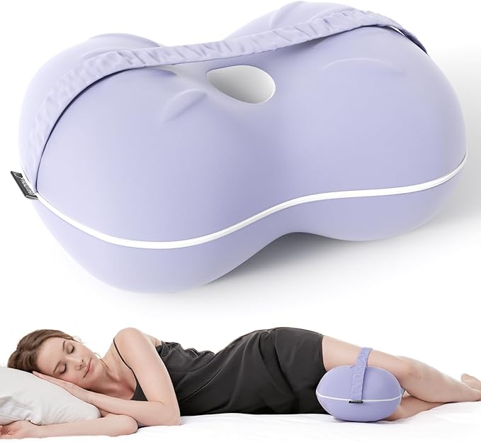 Knee Pillow for Side Sleepers - Memory Foam Knee Pillow with Cooling Cover, Leg Pillow for Side Sleeping - Leg Positioner Pillows for Sciatica Hip Pain & Spine Alignment (Soft Purple)