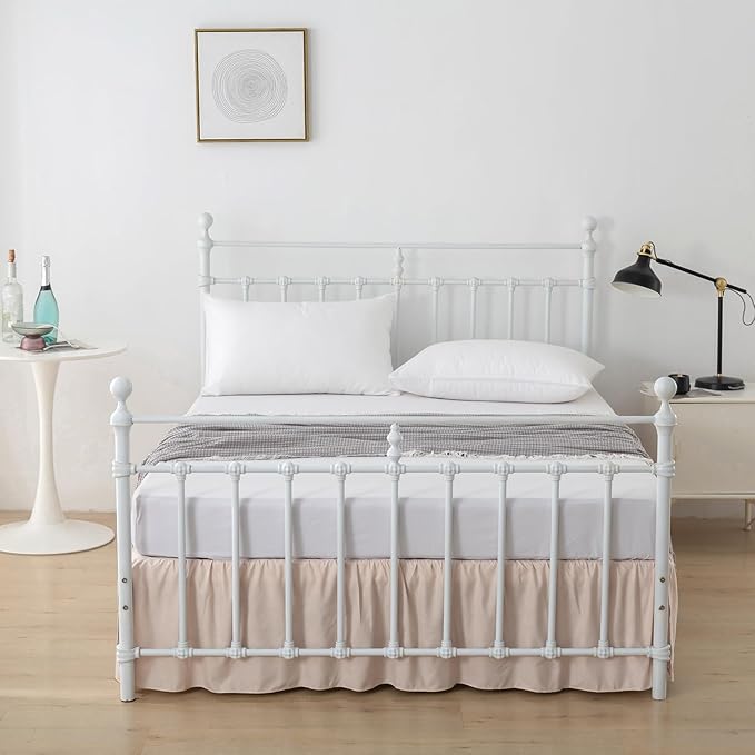 Bed Skirt Queen Size Ruffled Bed Skirts with Split Corners, 14 Inch Drop Dust Ruffle Bed Skirt with Platform, Cream, Queen- 14" Drop