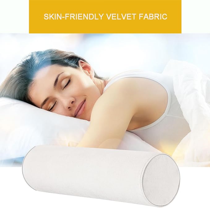 Cylinder Round Memory Foam Support Pillows Cervical Neck Roll Pillow with Pillowcase Soft, Comfortable and Breathable for Sleeping, Chair, Car, Sofa，Travel (White, 17.8x6)
