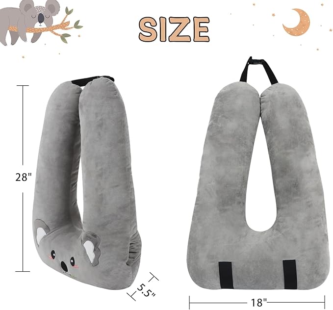 Kids Travel Pillow for Car Seat with Hand Muff, Cartoon Neck & Headrest Seat Belt Pillow for Car Road Trips Long-Distance Travel Sleeping Pillow for Adults and Children, Koala