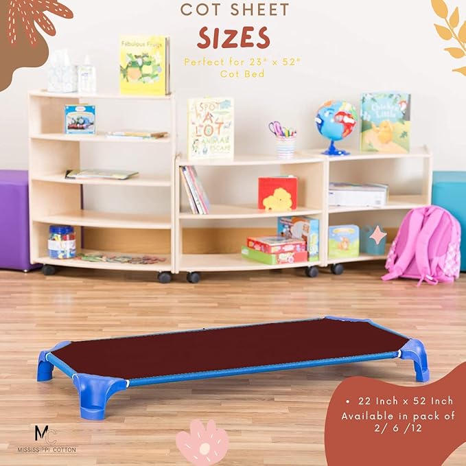 Pack of 6 Cot Sheet for Daycare Preschool Cot Bed -Polyblend Fabric with Corner Elastic Cots Sheets Fits On 22" X 40" Inches Size Toddler and Preschool Daycare Cot Burgundy 22 X 40 Size
