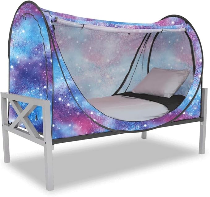 Privacy Pop up Eclipse Bed Tent Bed Drapes (Unicorn Galaxy, Twin)