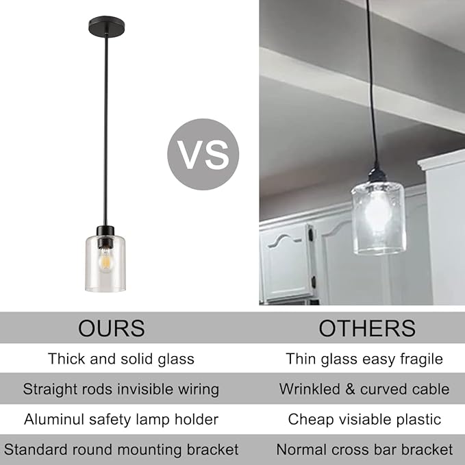 Black Pendant Lights Kitchen Island - Seeded Glass Pendant Light Fixture Multiple Stems Rods (3 Pack with Rod seeded Glass)