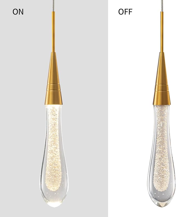 LMQNINE Kitchen Light Fixtures Ceiling Dimmable LED Modern Gold Pendant Light Mini Teardrop Crystal Pendant Light for Kitchen Island Bedroom Hallway Entryway (3-Pack) (020-3)