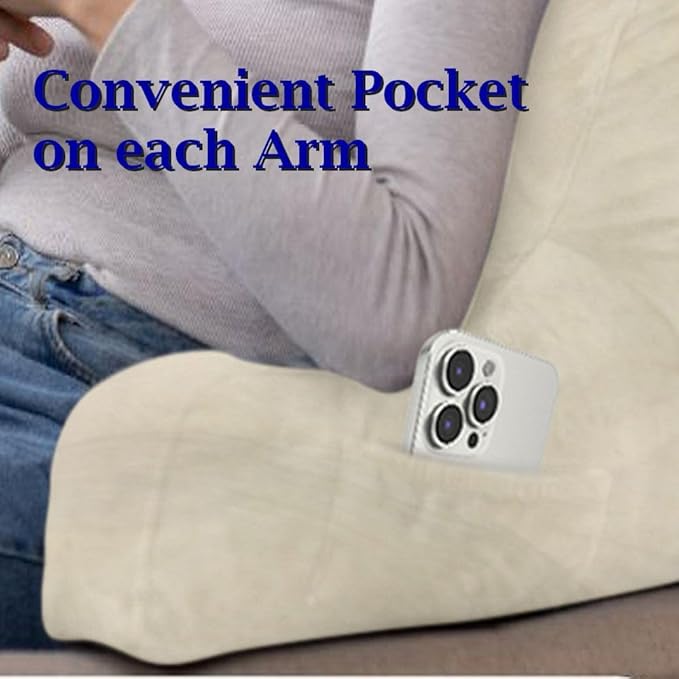 ComfortSpa Reading Pillow Replacement Cover for 19 inch Back Rest Pillow, Polyester Velour Machine Wash and Dry (Cream)