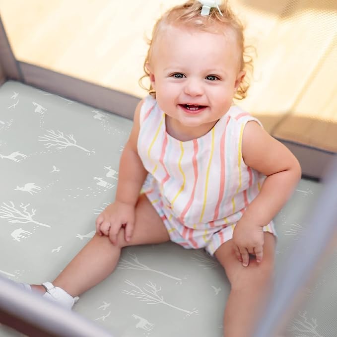 Stretch Ultra Soft Jersey Knit Fitted Pack n Play Sheets Set 2 Pack, Portable/Mini Crib Sheets for Boys and Girls, Pretty African Savannah Animals Pattern