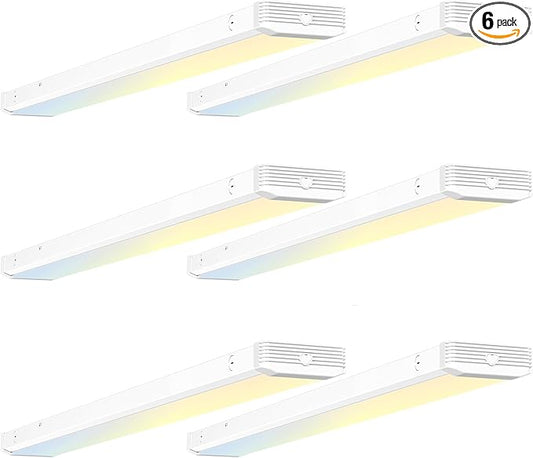 BBOUNDER 6 Pack 4FT LED Wraparound Light with 3CCT Selectable, 4000K/5000K/6500K, Super Bright 5500LM 50W 4 Foot Fluorescent Light Fixture, Flush Mount Office Ceiling Light for Kitchen Garage, White