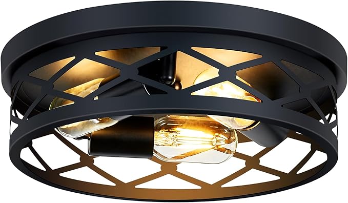 Flush Mount Ceiling Light Fixture, 3-Light Ceiling Light Fixture for Hallway, Black Hallway Light Fixtures Ceiling,Light Fixtures Ceiling Mount for Kitchen,Farmhouse,Hall (1 Pack)