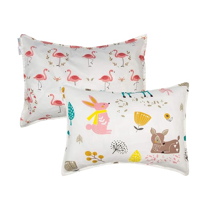 ALVABABY Toddler Pillowcases Fits 13 x 18inch,12x 16inch Kids Pillow for Sleep 2 Pack Cotton Baby Children Pillow Cover Envelope Travel Pillowcases Rabbit Flamingo 2TPW08