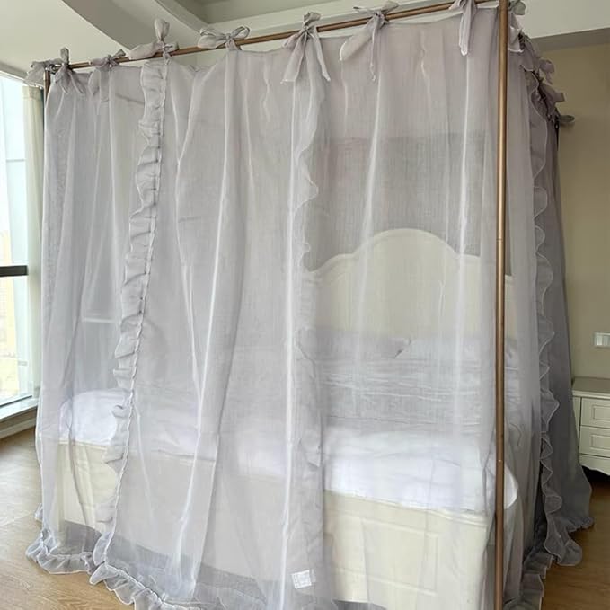 Elegant Princess 4 Corner Post Mosquito Net Romantic for Girls Women Bed Curtain Canopy for Adult Wedding Bedroom Kids Rooms Decoration (Type4-Grey, Full)