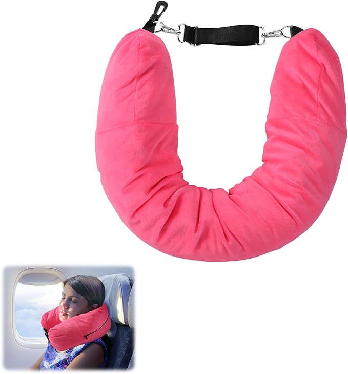 Travel Pillow Stuffable with Clothes, 7.3x31.5in Soft Plush Extra Luggage Airplane Fillable Storage Bag Transformable Neck Body Case Cover, Only Travel Pillowcase, No Filler(Rose Red)