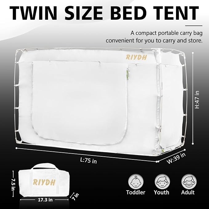 Bed Tent Bed Canopy Twin Size Tents for Adult and Kids- Portable Dream Tent Indoor Sleeping Tents 70% Blackout with 3 Doors Breathable Big Space Tents