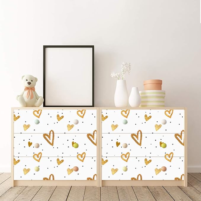 Amaonm Removable 15.8 x 98.4inch Lovely Gold Heart Wall Decals DIY Wallpaper Wall Stickers Murals Decor for Kids Babys Girls Bedroom Teens Nursery Living Room Door Desk Decoration (Heart)