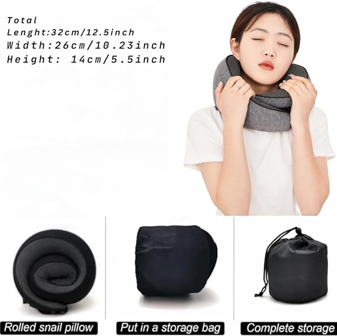 Memory Foam Neck Pillow for Travel, Adjustable Velcro Strap, Durable and Easy to Clean.Reduces pressure points and promotes better alignment, helping prevent neck pain (Black).