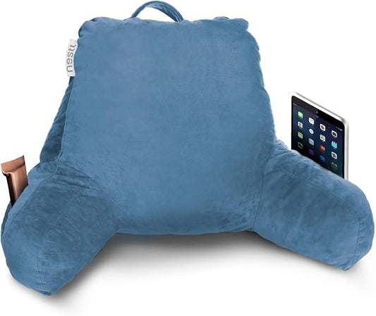 Nestl Reading Pillow for Kids, Small Bed Pillow, Back Pillow for Sitting in Bed, Memory Foam Chair Pillow, Reading & Bed Rest Pillows, Blue Heaven Back Pillow for Bed, Arm Pillow with Pockets